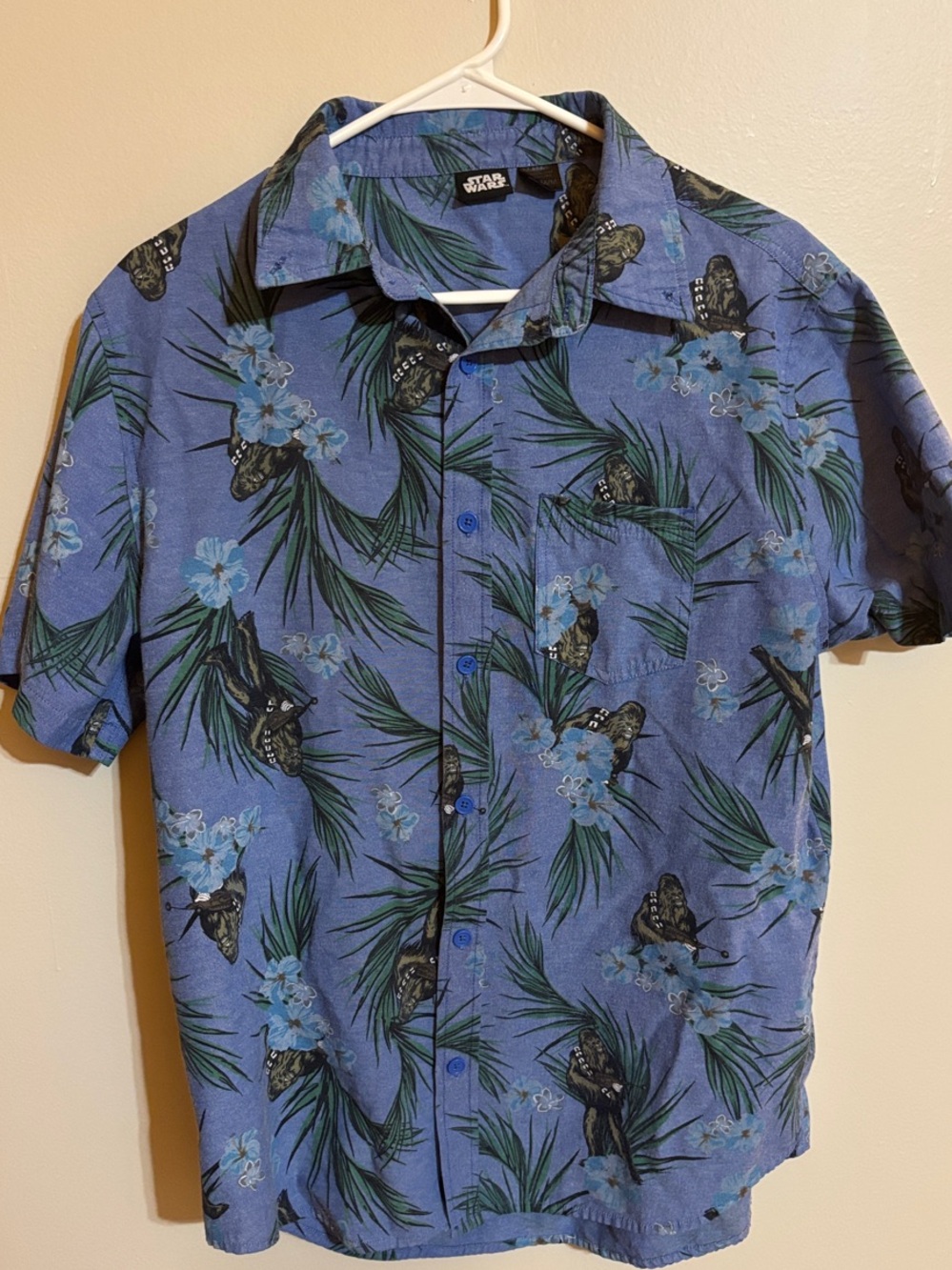 Star Wars Blue Wookie floral /Hawaiian Style Short-Sleeve Button-Down shirt